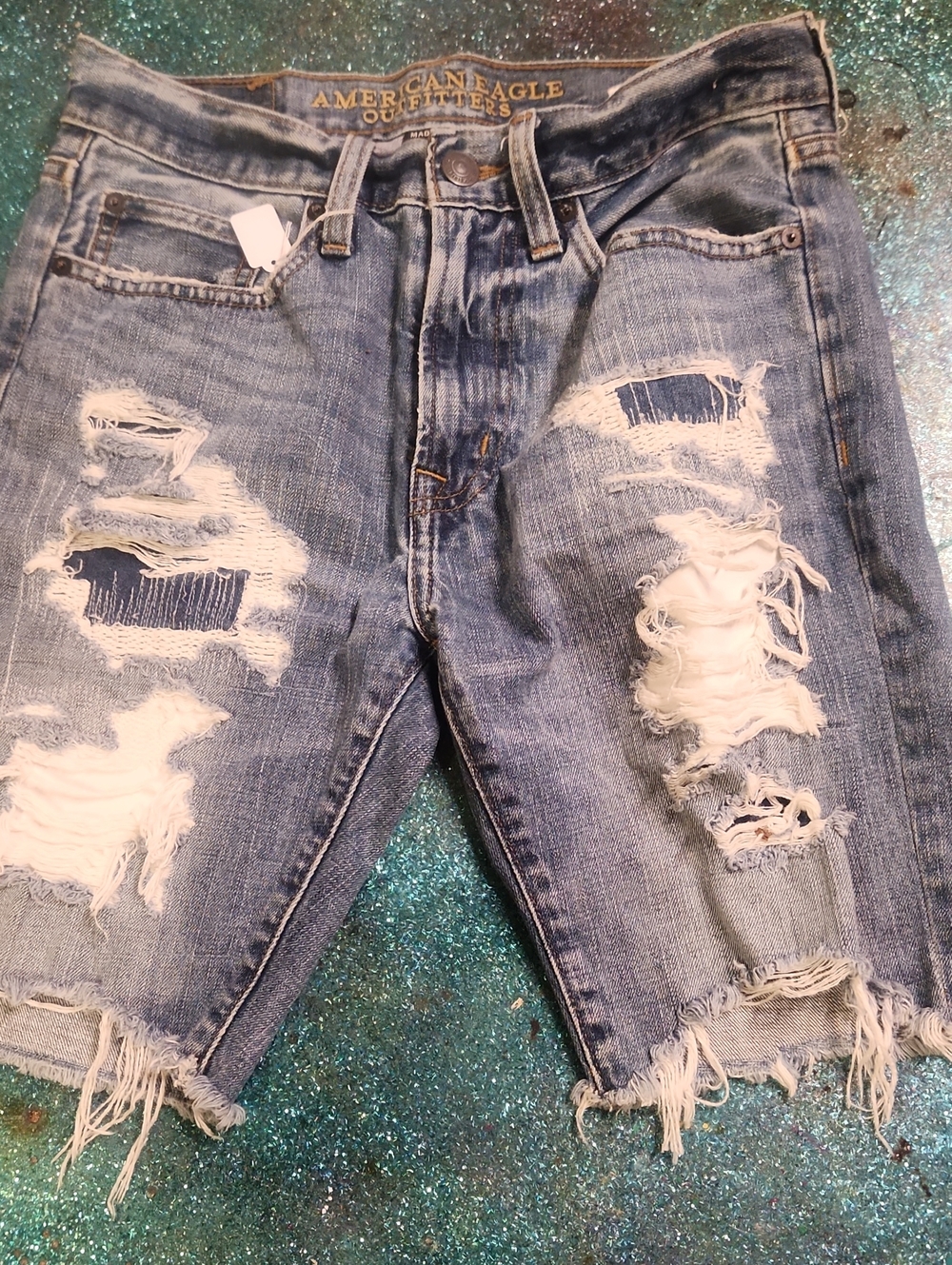 American Eagle Outfitters Distressed Light Blue Denim Jean Shorts